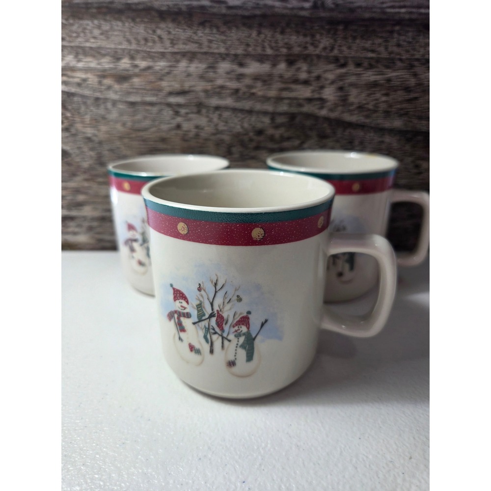 Royal Seasons Stoneware Snowman Christmas Coffee Mugs Set of 3 Holiday Winter